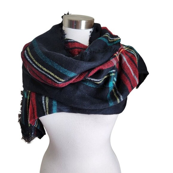 Betsey Johnson Womens Scarf‎ Wrap One Size Multicolor Check Fringe Travel Shawl - Picture 4 of 12